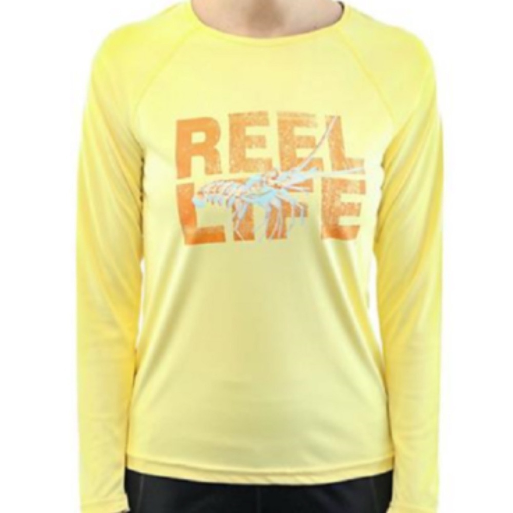 REEL LIFE SUN RAY DEFENDER SERIES UPF50+ YELLOW GRAPHIC LONG SLEEVE SHIRT MEDIUM